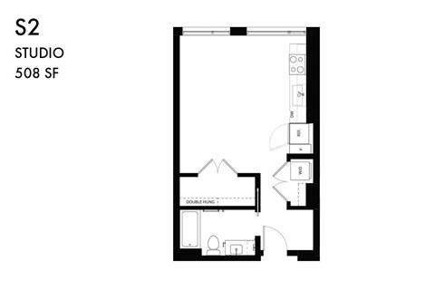 Floor plan for studio, 1 bath, 508 sqft